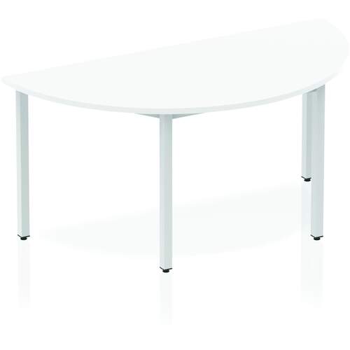 Impulse 1600mm Semi-Circle Table White Top Silver Box Frame Leg