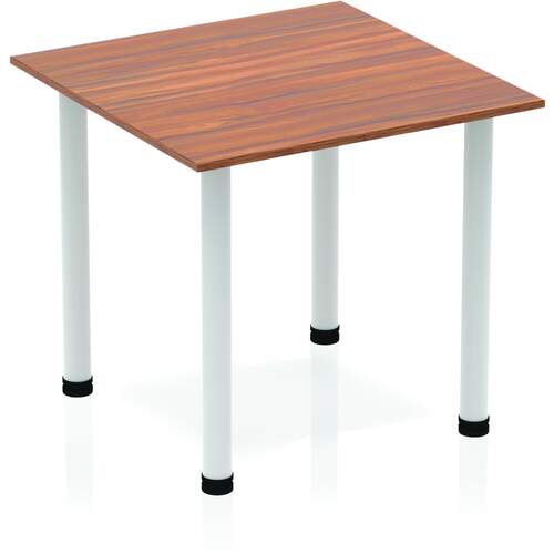 Impulse 800mm Square Table Walnut Top Silver Post Leg