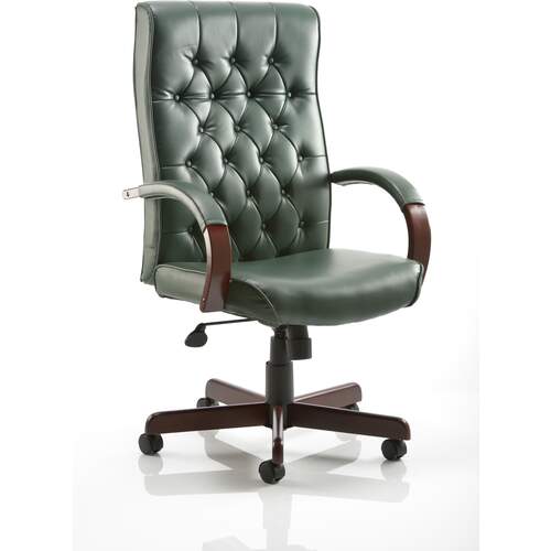 Chesterfield Executive Chair Green Leather With Arms