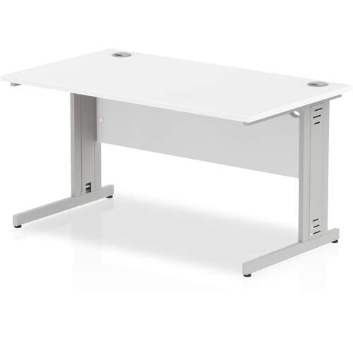 Impulse 1400 x 800mm Straight Desk White Top Silver Cable Managed Leg