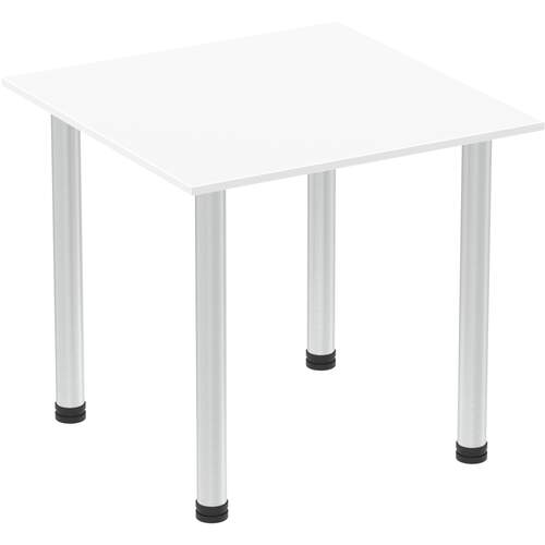 Impulse 800mm Square Table White Top Brushed Aluminium Post Leg