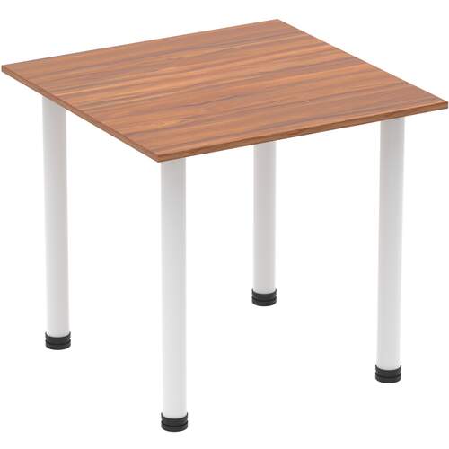 Impulse 800mm Square Table Walnut Top White Post Leg