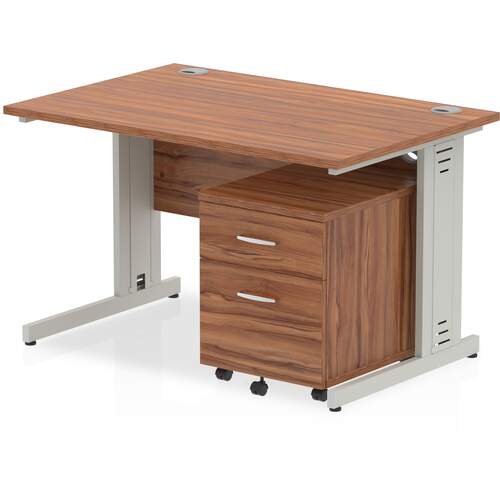 Impulse 1200 x 800mm Straight Desk Walnut Top Silver Cable Managed Leg with 2 Drawer Mobile Pedestal Bundle