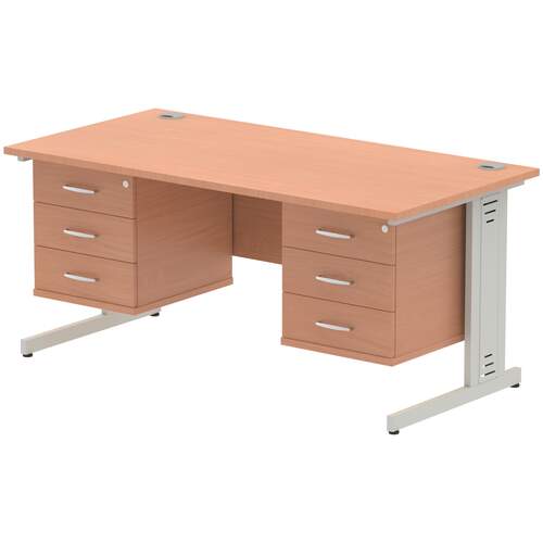 Impulse 1600 x 800mm Straight Desk Beech Top Silver Cable Managed Leg 2 x 3 Drawer Fixed Pedestal