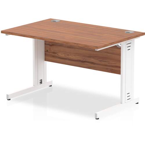 Impulse 1200 x 800mm Straight Desk Walnut Top White Cable Managed Leg