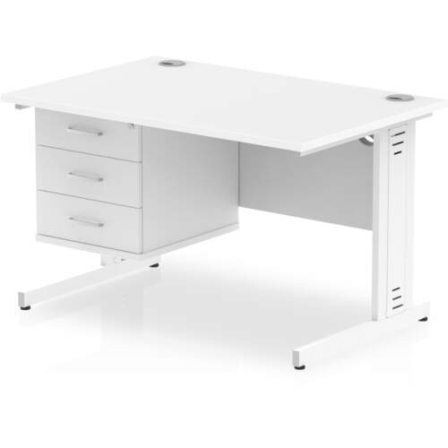 Impulse 1200 x 800mm Straight Desk White Top White Cable Managed Leg with 1 x 3 Drawer Fixed Pedestal
