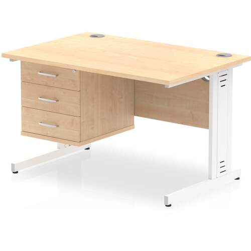 Impulse 1200 x 800mm Straight Desk Maple Top White Cable Managed Leg with 1 x 3 Drawer Fixed Pedestal