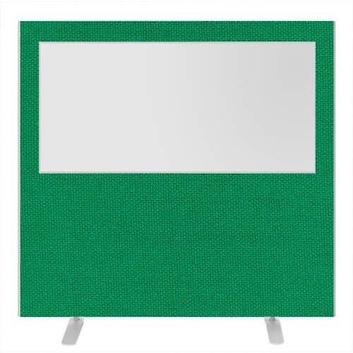 Impulse Plus Clear Half Vision 1500/1600 Floor Free Standing Screen Palm Green Fabric Light Grey Edges
