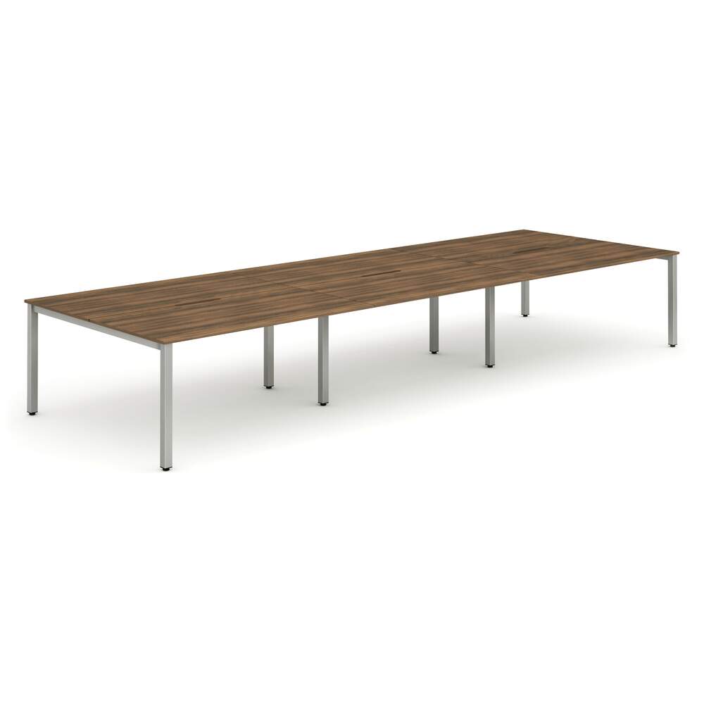 Evolve Plus 1200mm B2B 6 Person Desk Walnut Top Silver Frame