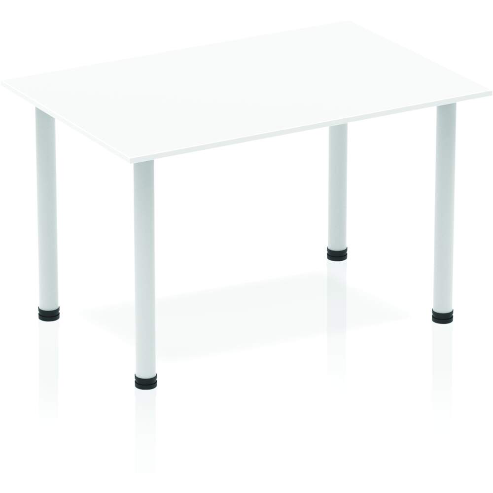 Impulse 1200mm Straight Table White Top Silver Post Leg