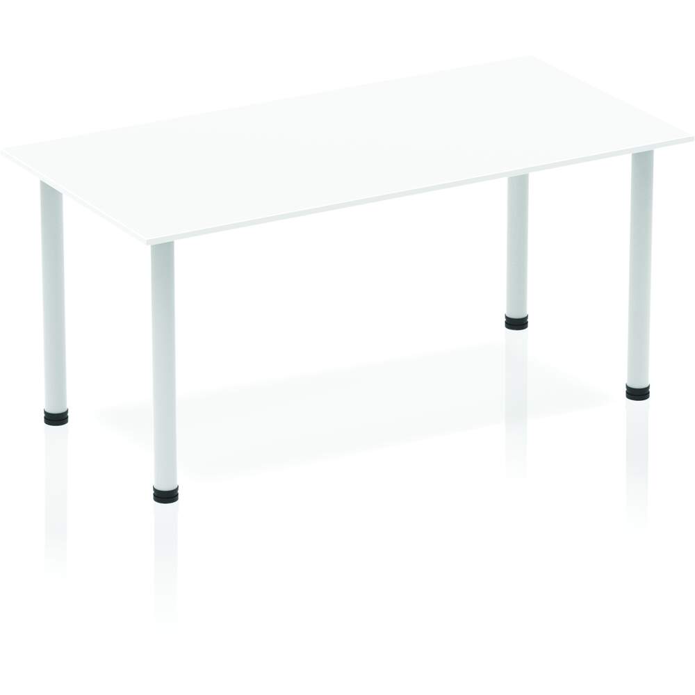 Impulse 1400mm Straight Table White Top Silver Post Leg