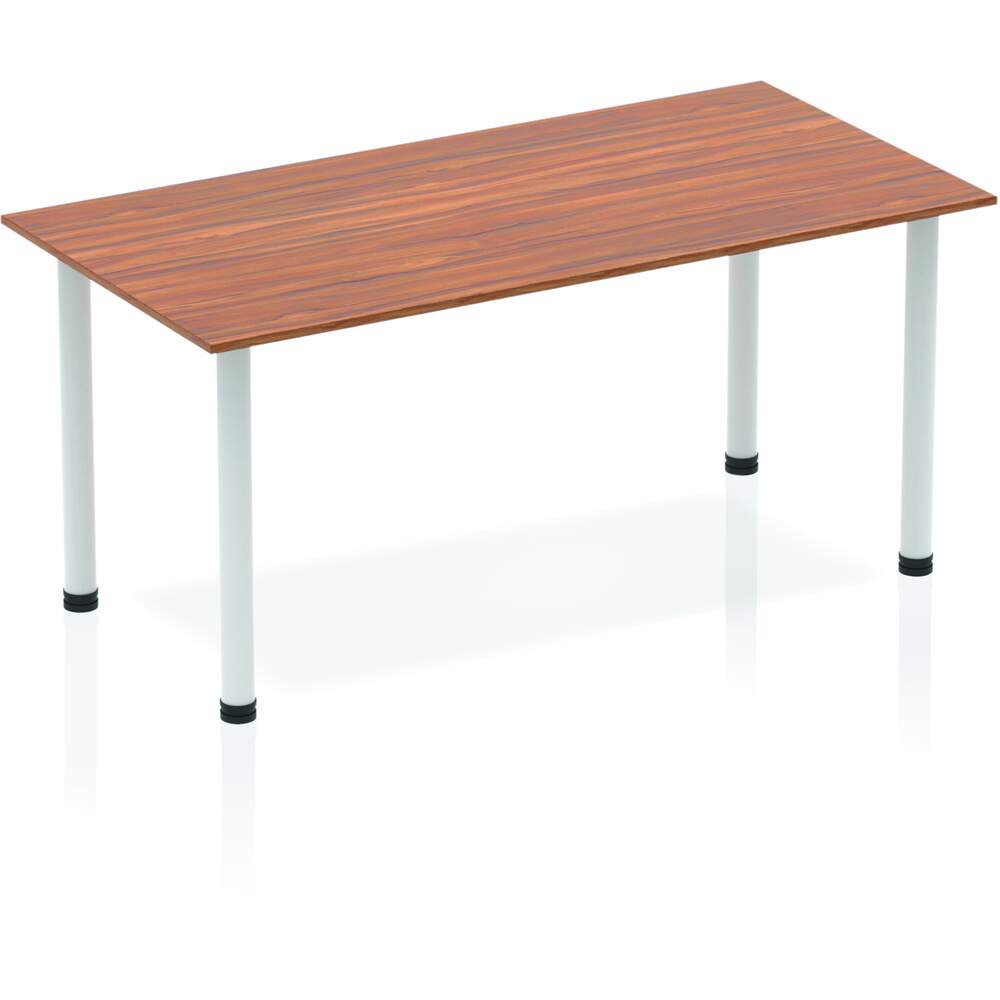 Impulse 1600mm Straight Table Walnut Top Silver Post Leg