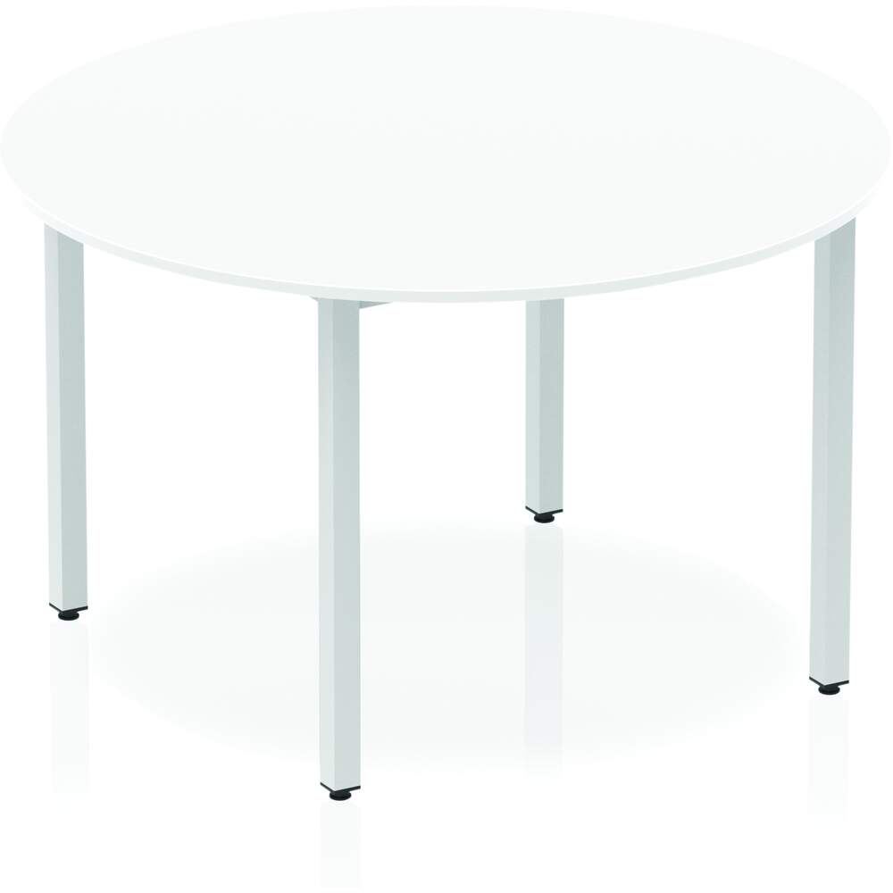 Impulse 1200mm Circle Table White Top Silver Box Frame Leg