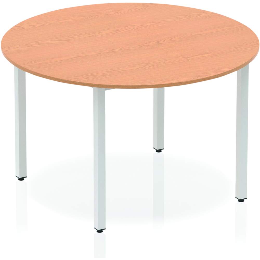 Impulse 1200mm Circle Table Oak Top Silver Box Frame Leg