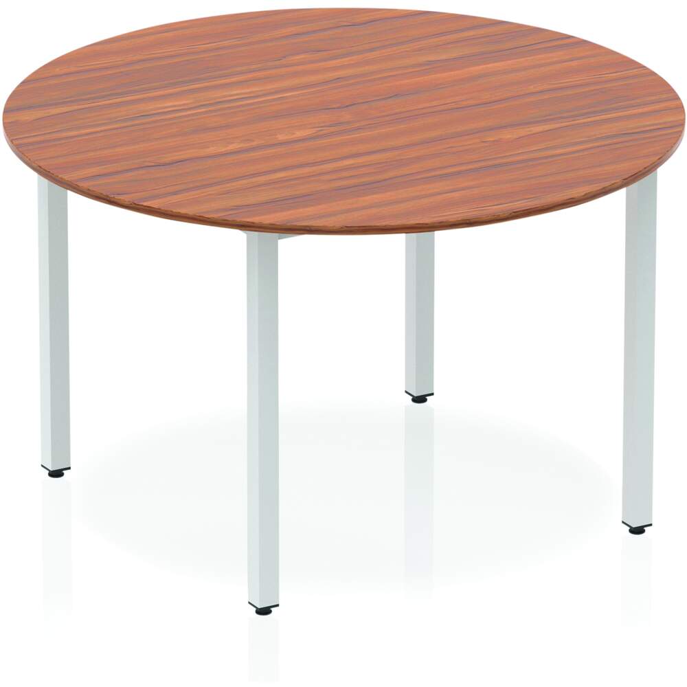 Impulse 1200mm Circle Table Walnut Top Silver Box Frame Leg