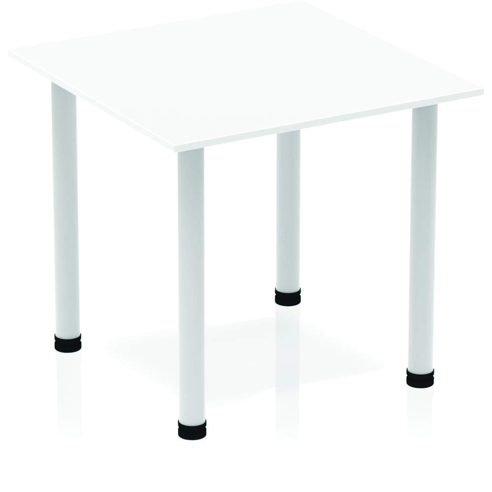 Impulse 800mm Square Table White Top Silver Post Leg
