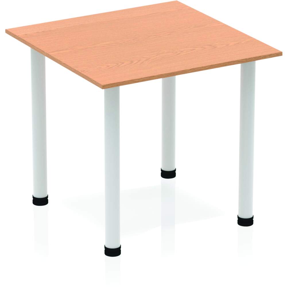 Impulse 800mm Square Table Oak Top Silver Post Leg