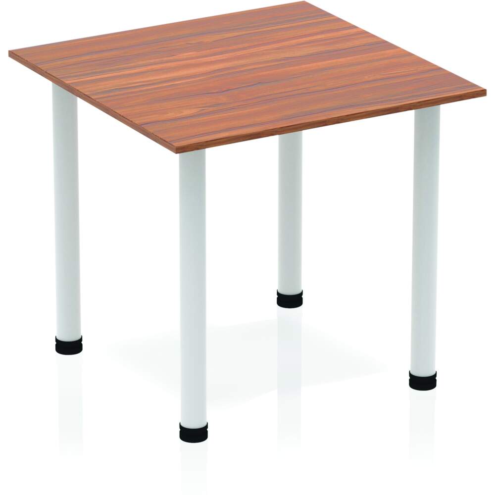 Impulse 800mm Square Table Walnut Top Silver Post Leg