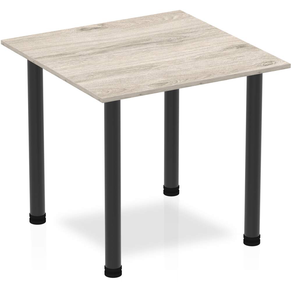 Impulse 800mm Square Table Grey Oak Top Black Post Leg