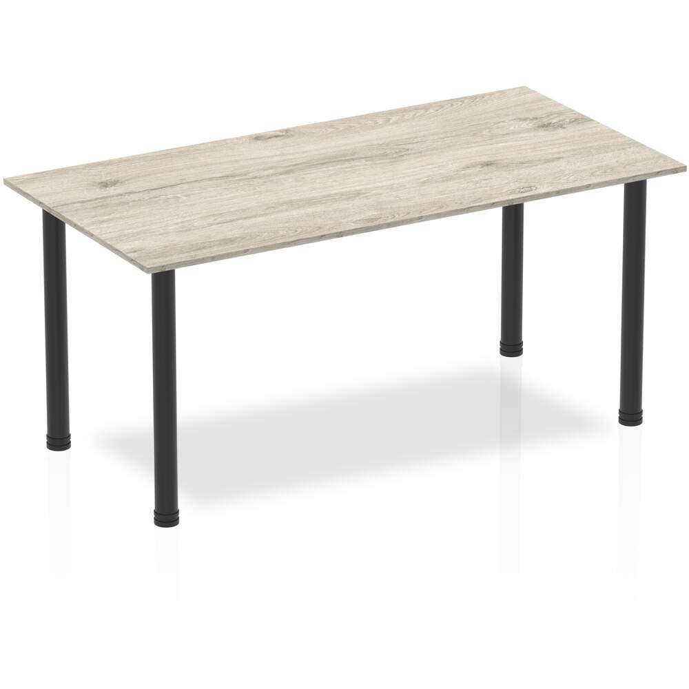 Impulse 1600mm Straight Table Grey Oak Top Black Post Leg