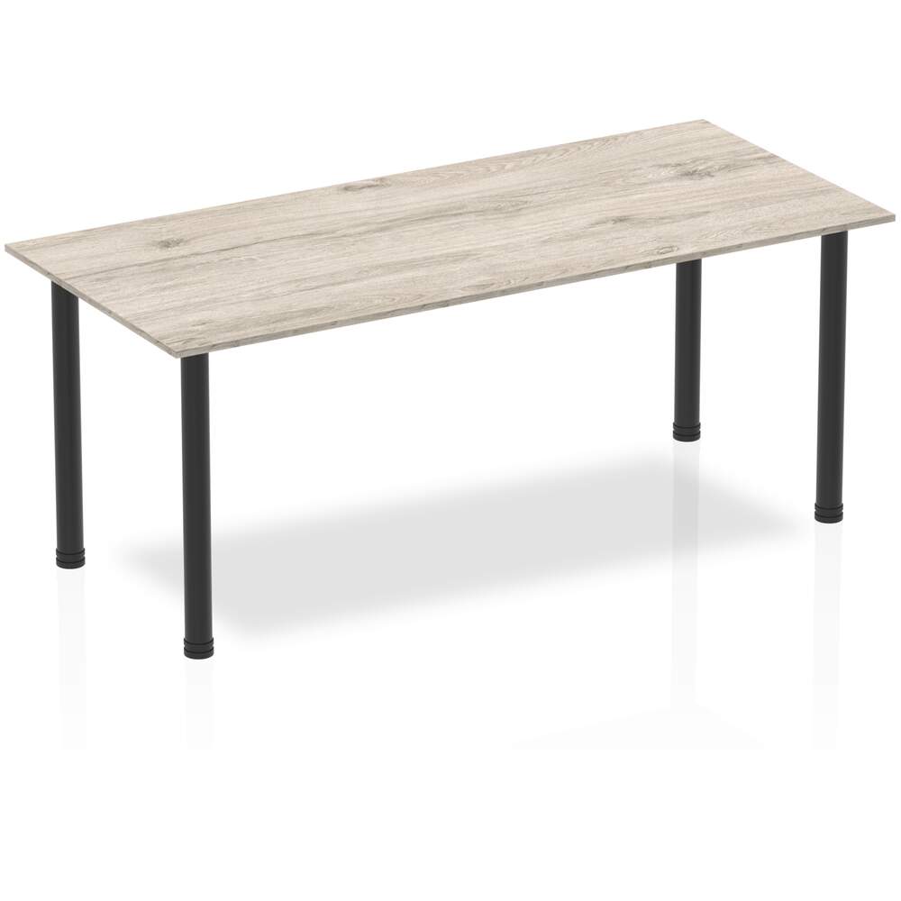 Impulse 1800mm Straight Table Grey Oak Top Black Post Leg