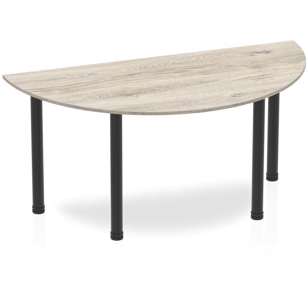 Impulse 1600mm Semi-Circle Table Grey Oak Top Black Post Leg