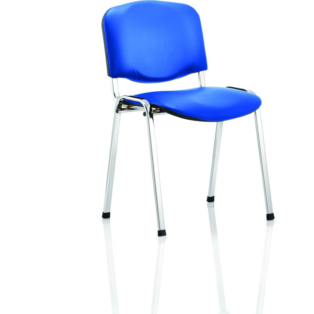 ISO Stacking Chair Blue Vinyl Chrome Frame Without Arms