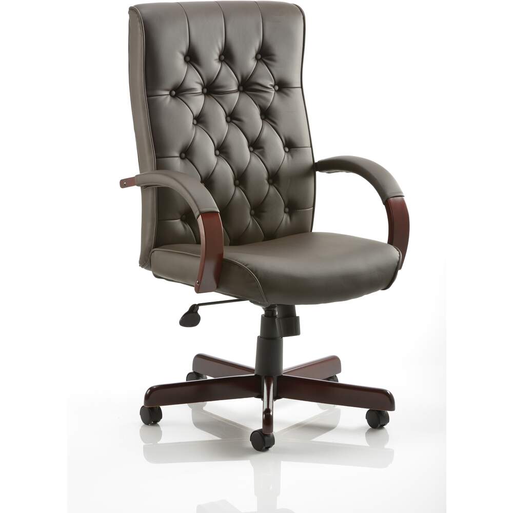 Chesterfield Executive Chair Brown Leather With Arms