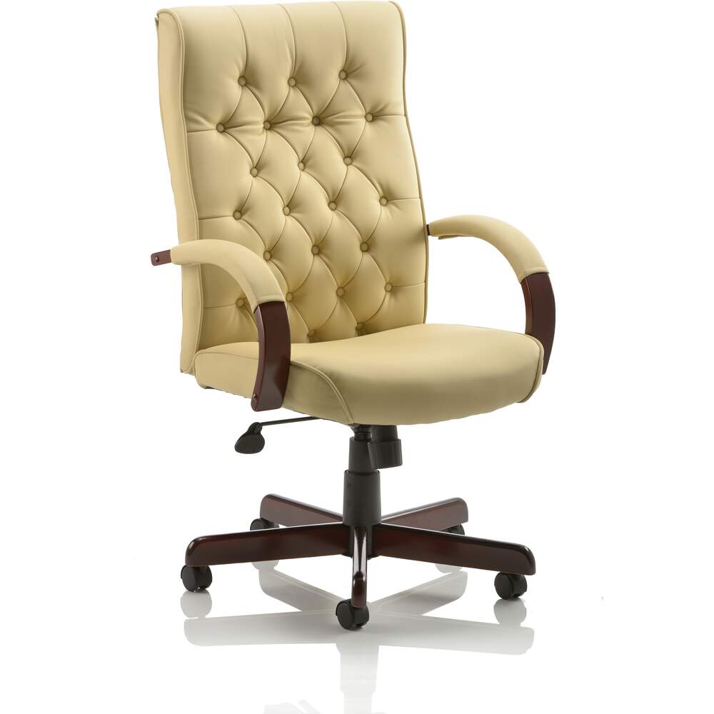 Chesterfield Executive Chair Cream Leather With Arms