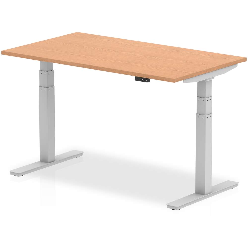 Air 1400 x 800mm Height Adjustable Desk Oak Top Silver Leg