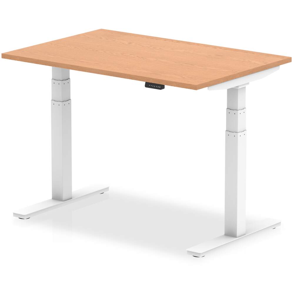 Air 1200 x 800mm Height Adjustable Desk Oak Top White Leg