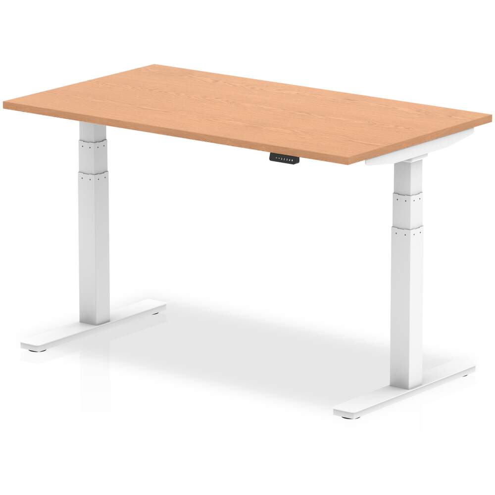 Air 1400 x 800mm Height Adjustable Desk Oak Top White Leg