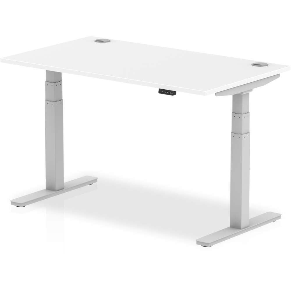 Air 1400 x 800mm Height Adjustable Desk White Top Cable Ports Silver Leg