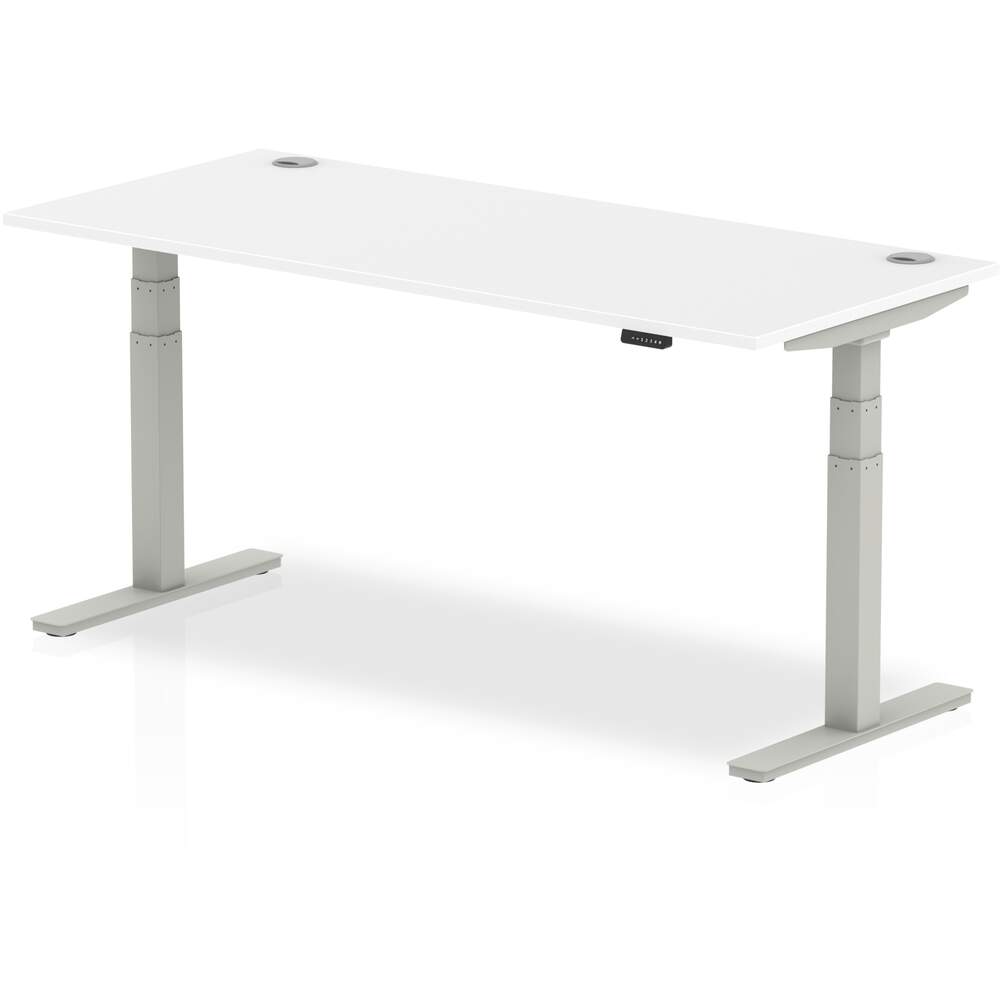 Air 1800 x 800mm Height Adjustable Desk White Top Cable Ports Silver Leg