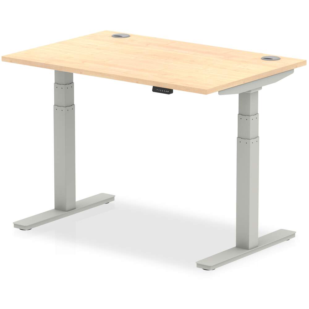 Air 1200 x 800mm Height Adjustable Desk Maple Top Cable Ports Silver Leg
