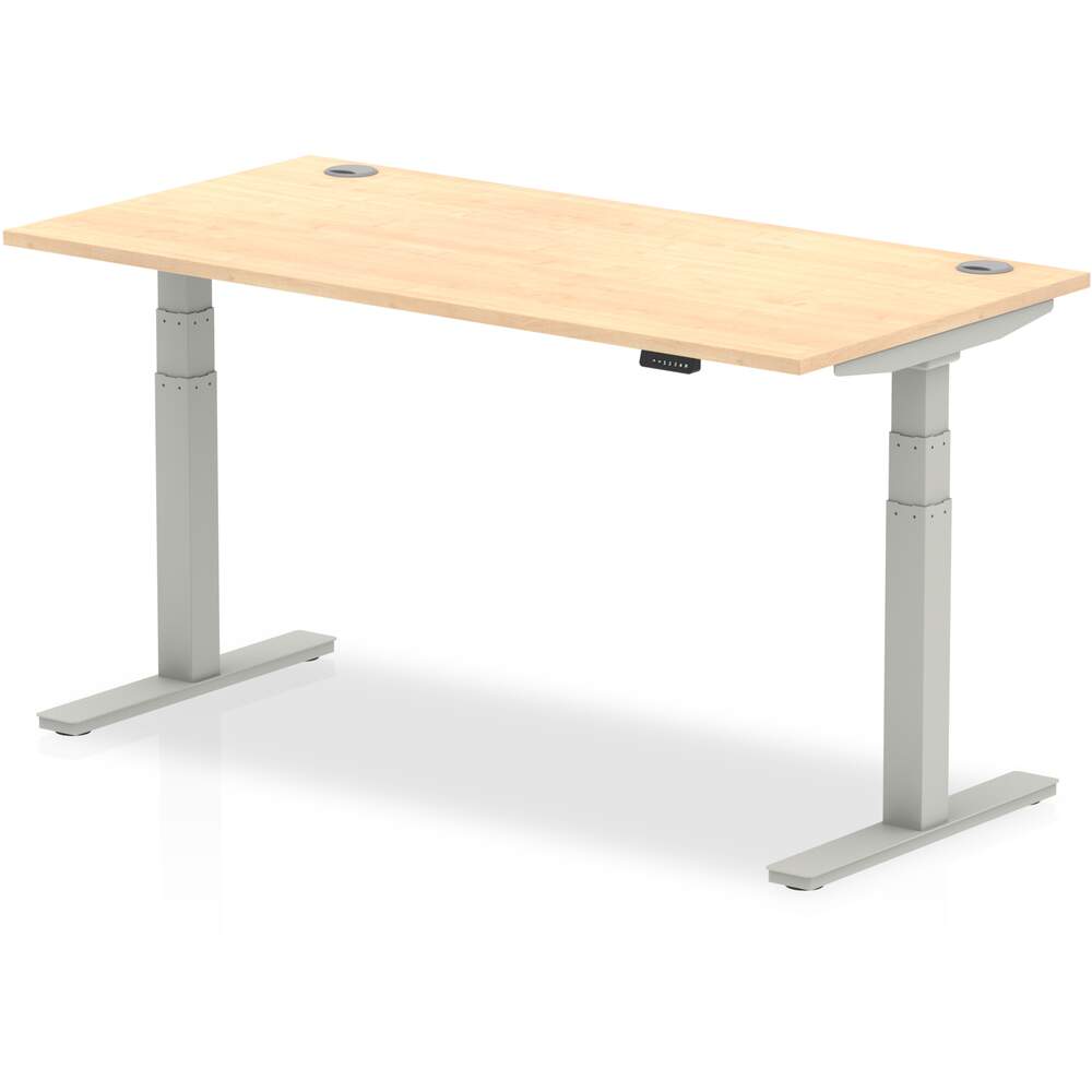 Air 1600 x 800mm Height Adjustable Desk Maple Top Cable Ports Silver Leg