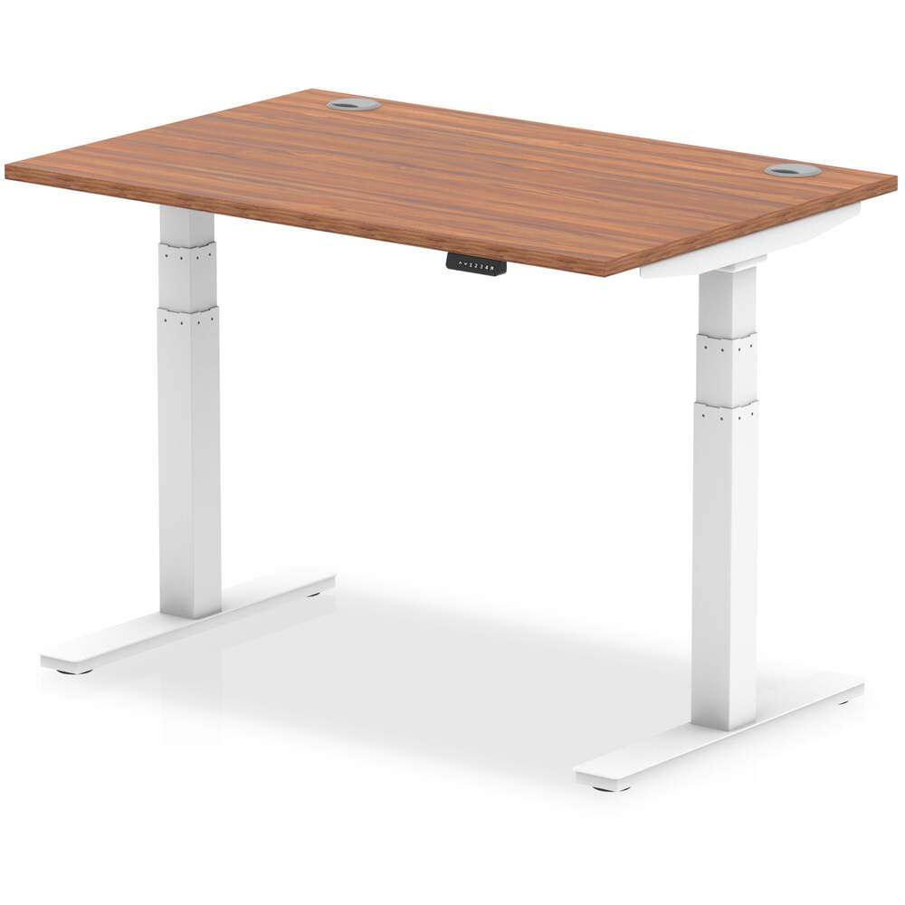 Air 1200 x 800mm Height Adjustable Desk Walnut Top Cable Ports White Leg