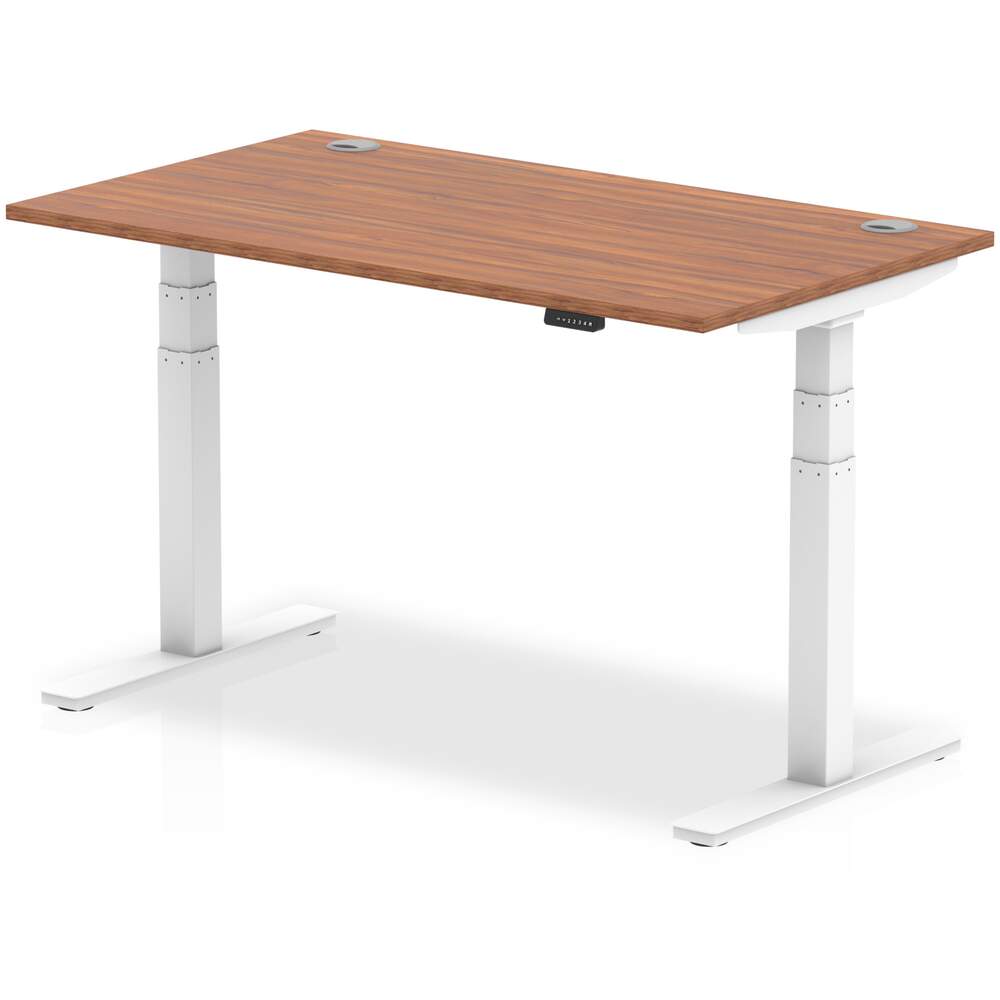 Air 1400 x 800mm Height Adjustable Desk Walnut Top Cable Ports White Leg