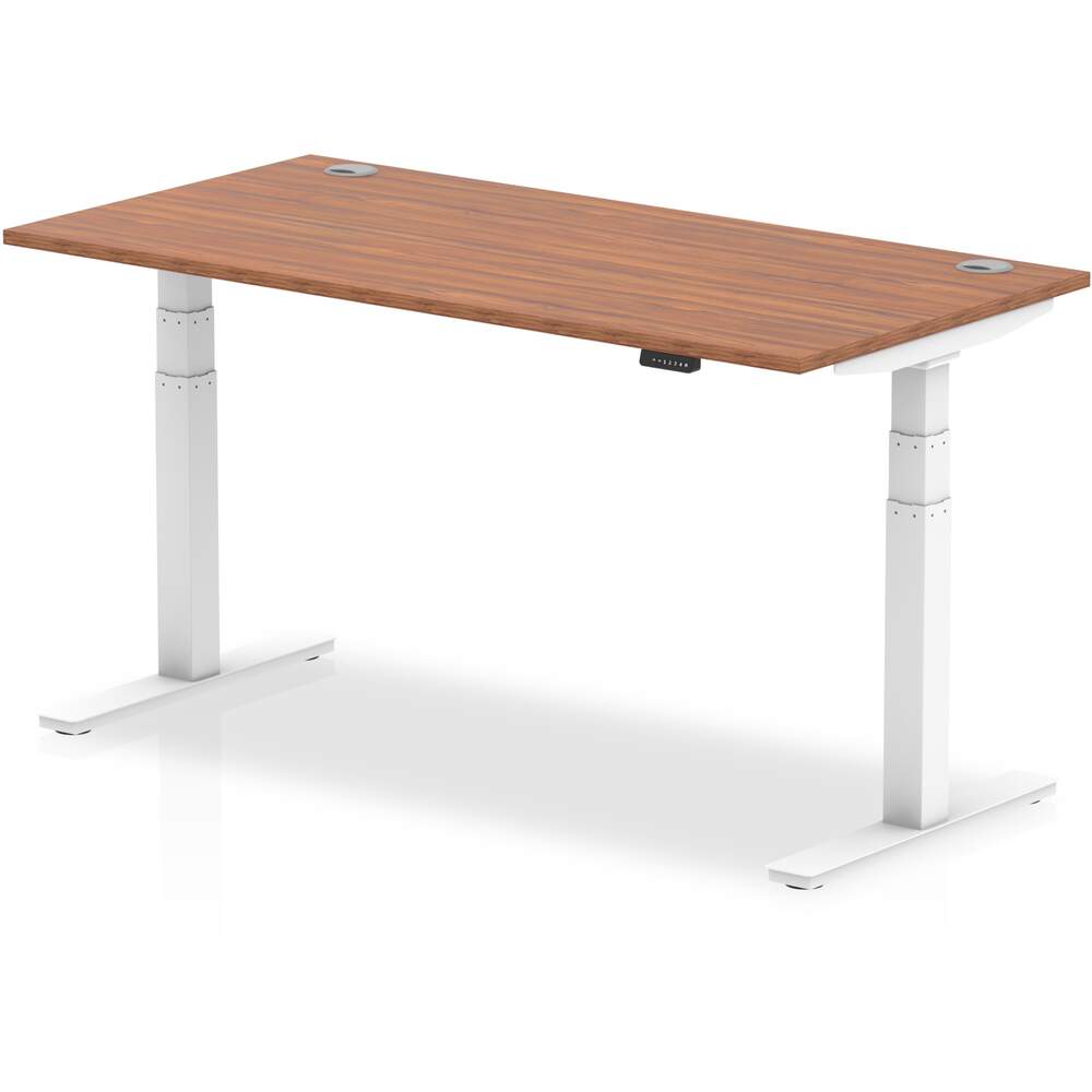 Air 1600 x 800mm Height Adjustable Desk Walnut Top Cable Ports White Leg