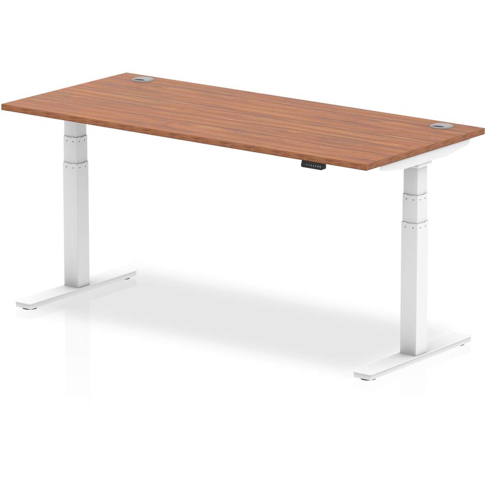 Air 1800 x 800mm Height Adjustable Desk Walnut Top Cable Ports White Leg