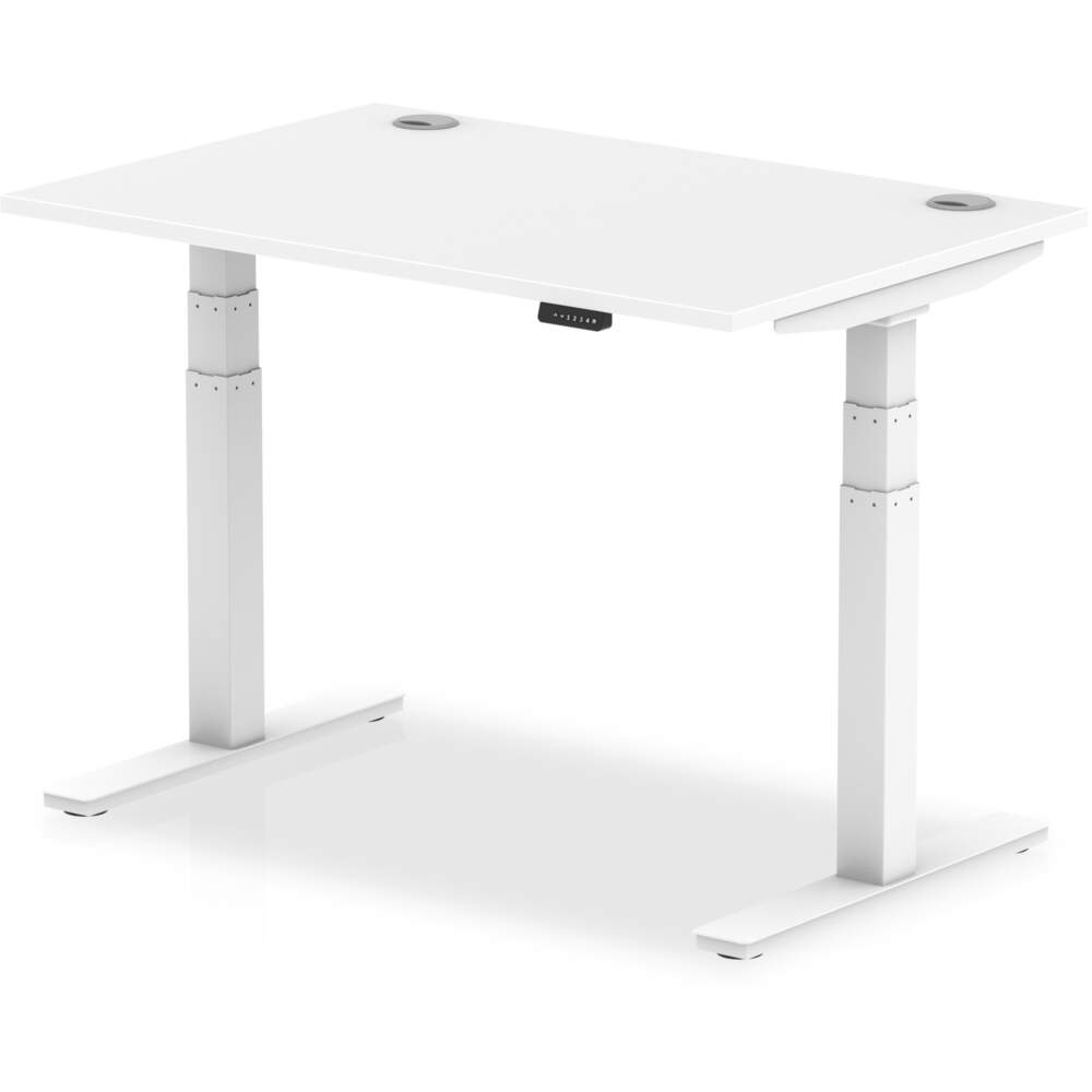 Air 1200 x 800mm Height Adjustable Desk White Top Cable Ports White Leg