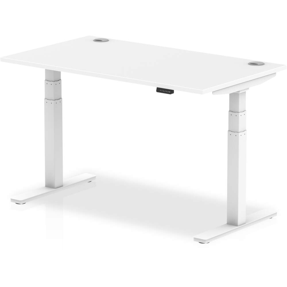 Air 1400 x 800mm Height Adjustable Desk White Top Cable Ports White Leg