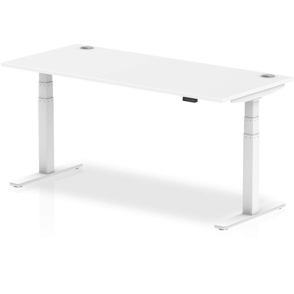 Air 1800 x 800mm Height Adjustable Desk White Top Cable Ports White Leg