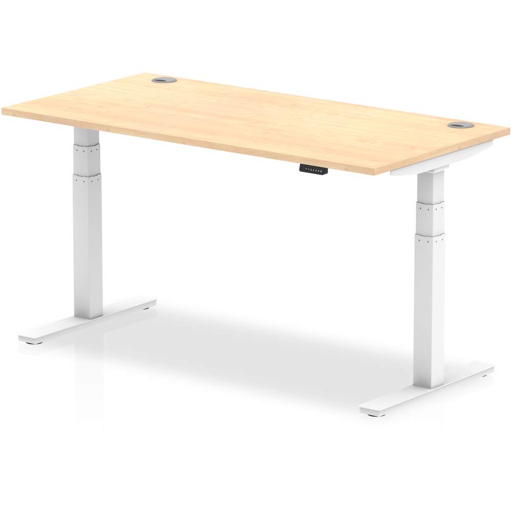 Air 1600 x 800mm Height Adjustable Desk Maple Top Cable Ports White Leg