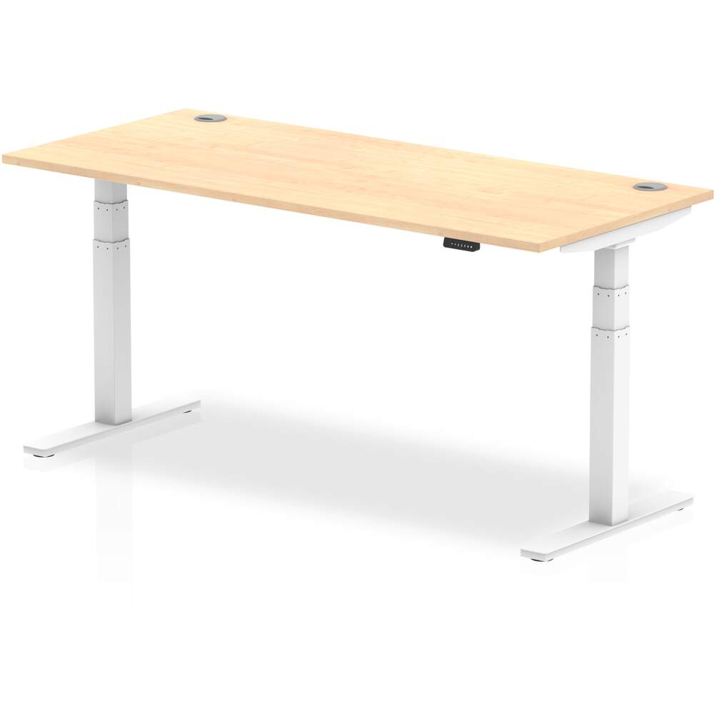 Air 1800 x 800mm Height Adjustable Desk Maple Top Cable Ports White Leg