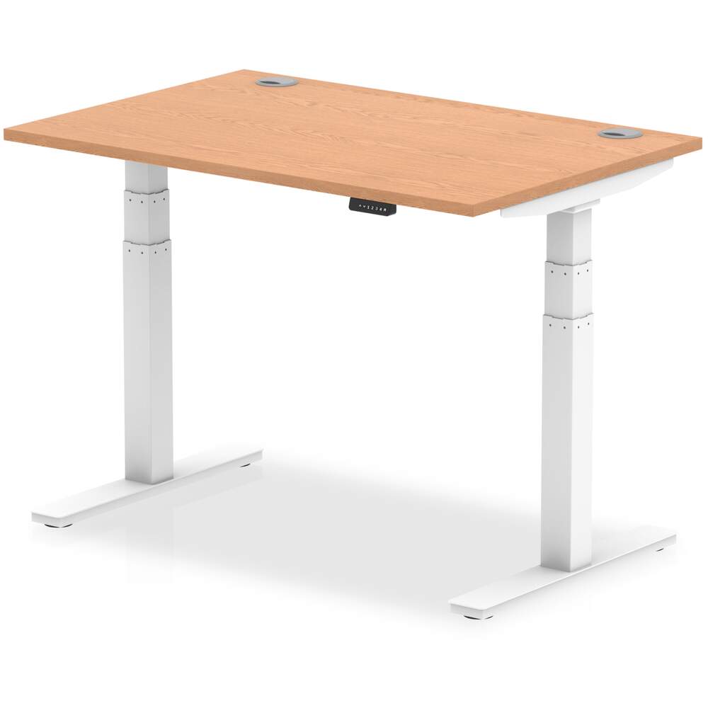 Air 1200 x 800mm Height Adjustable Desk Oak Top Cable Ports White Leg