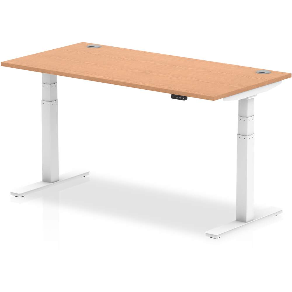 Air 1600 x 800mm Height Adjustable Desk Oak Top Cable Ports White Leg