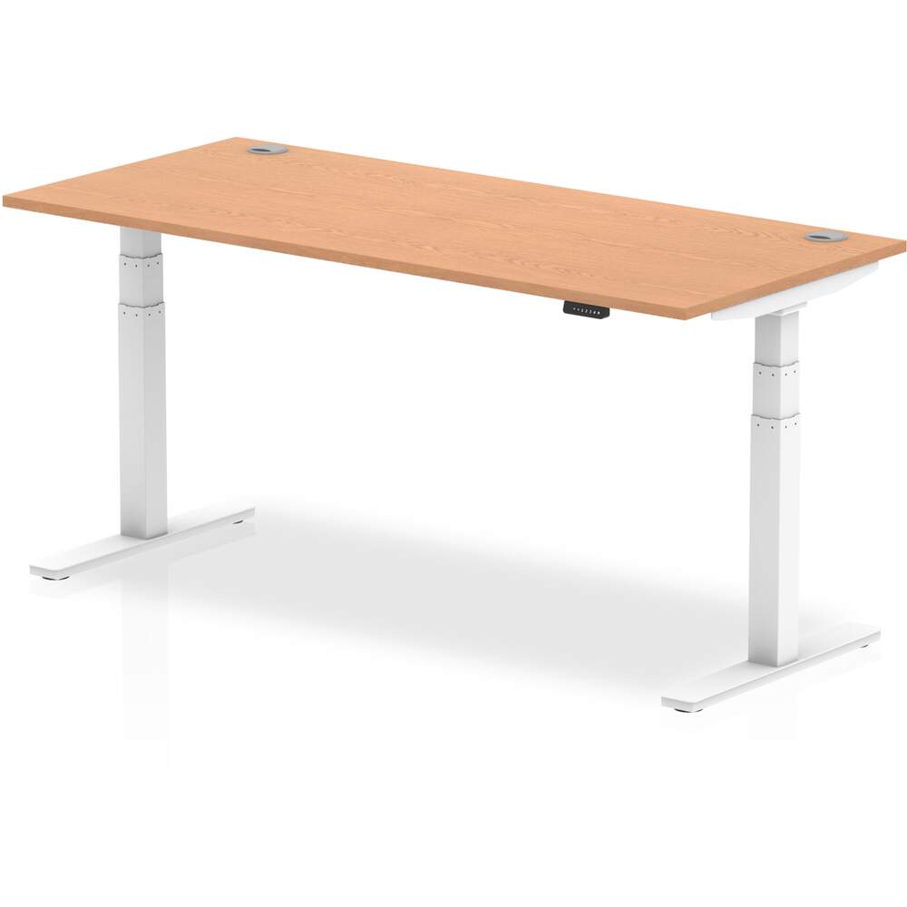 Air 1800 x 800mm Height Adjustable Desk Oak Top Cable Ports White Leg