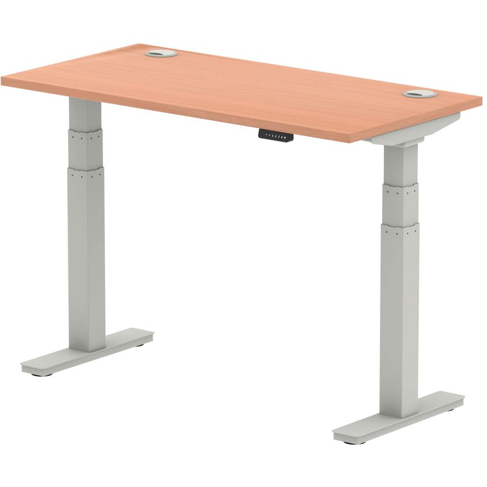 Air 1200 x 600mm Height Adjustable Desk Beech Top Cable Ports Silver Leg