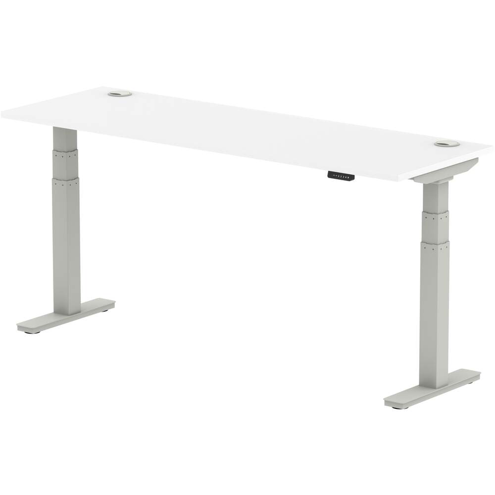Air 1800 x 600mm Height Adjustable Desk White Top Cable Ports Silver Leg